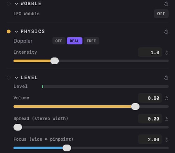Wobble, physics and level sections of the inspector