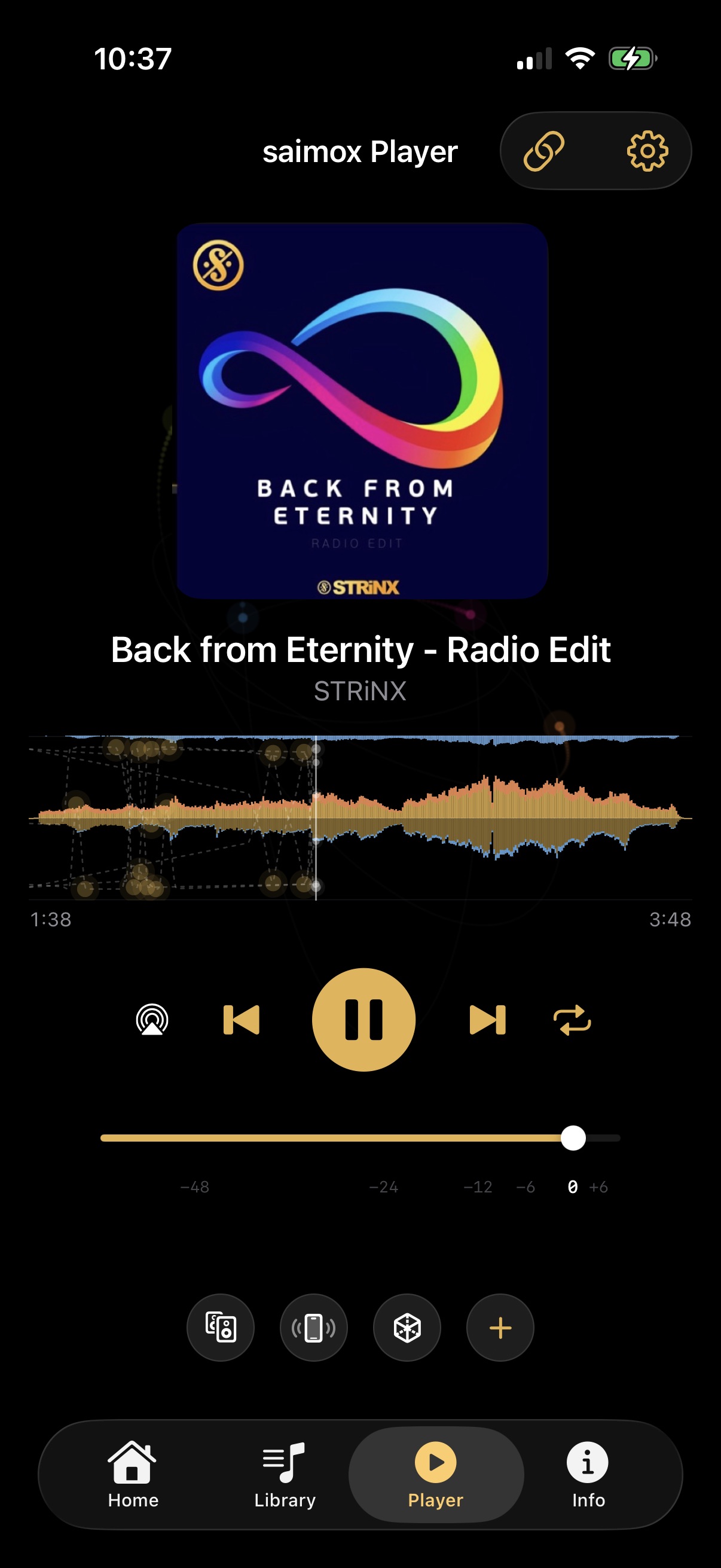 Player tab on iPhone with cover, motion map and transport