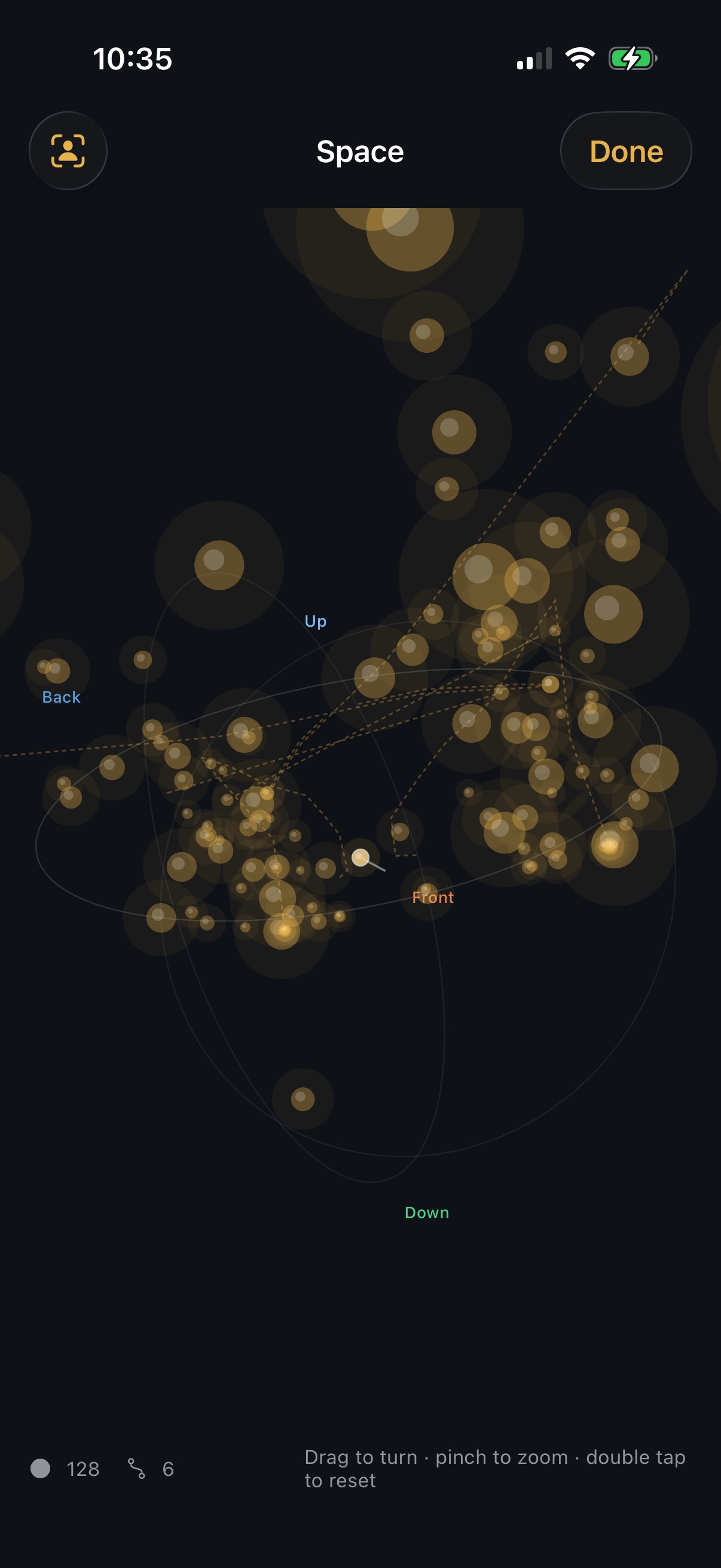 Space view on iPhone, 128 objects and six paths