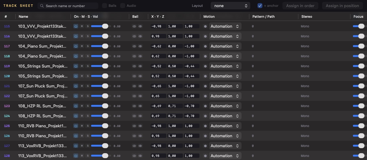 Track Sheet with 128 tracks