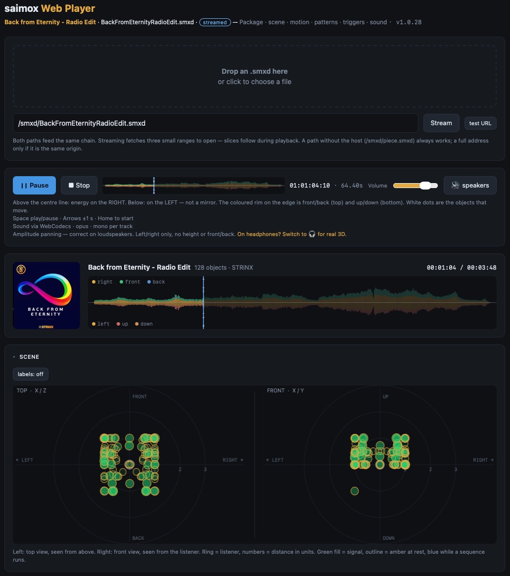 The web player with motion map, scene views and streaming controls